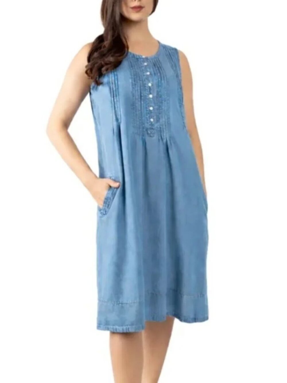 Coldwater Creek Women's Sleeveless Tencel Dress, Light Blue
